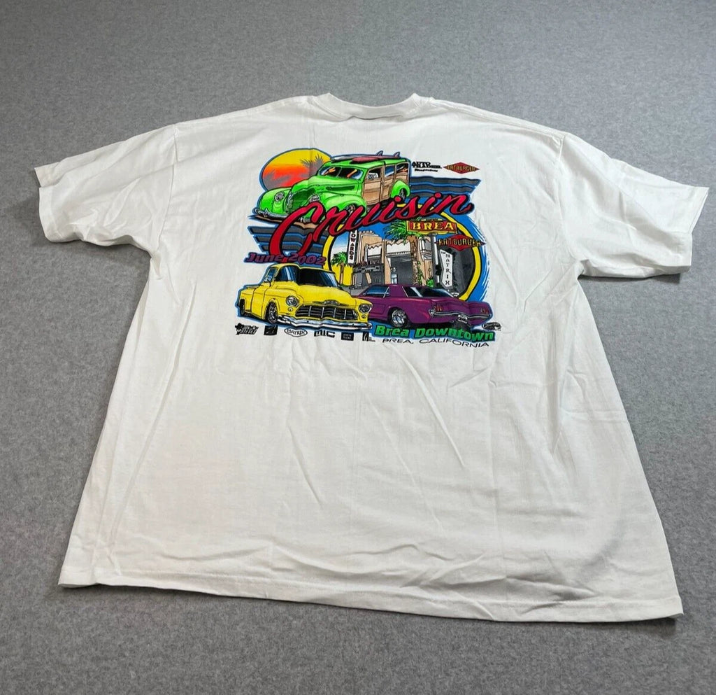 Vintage Cruisin Brea Fatburger Tshirt Men 2XL Hot Rod Car California Heritag Y2K