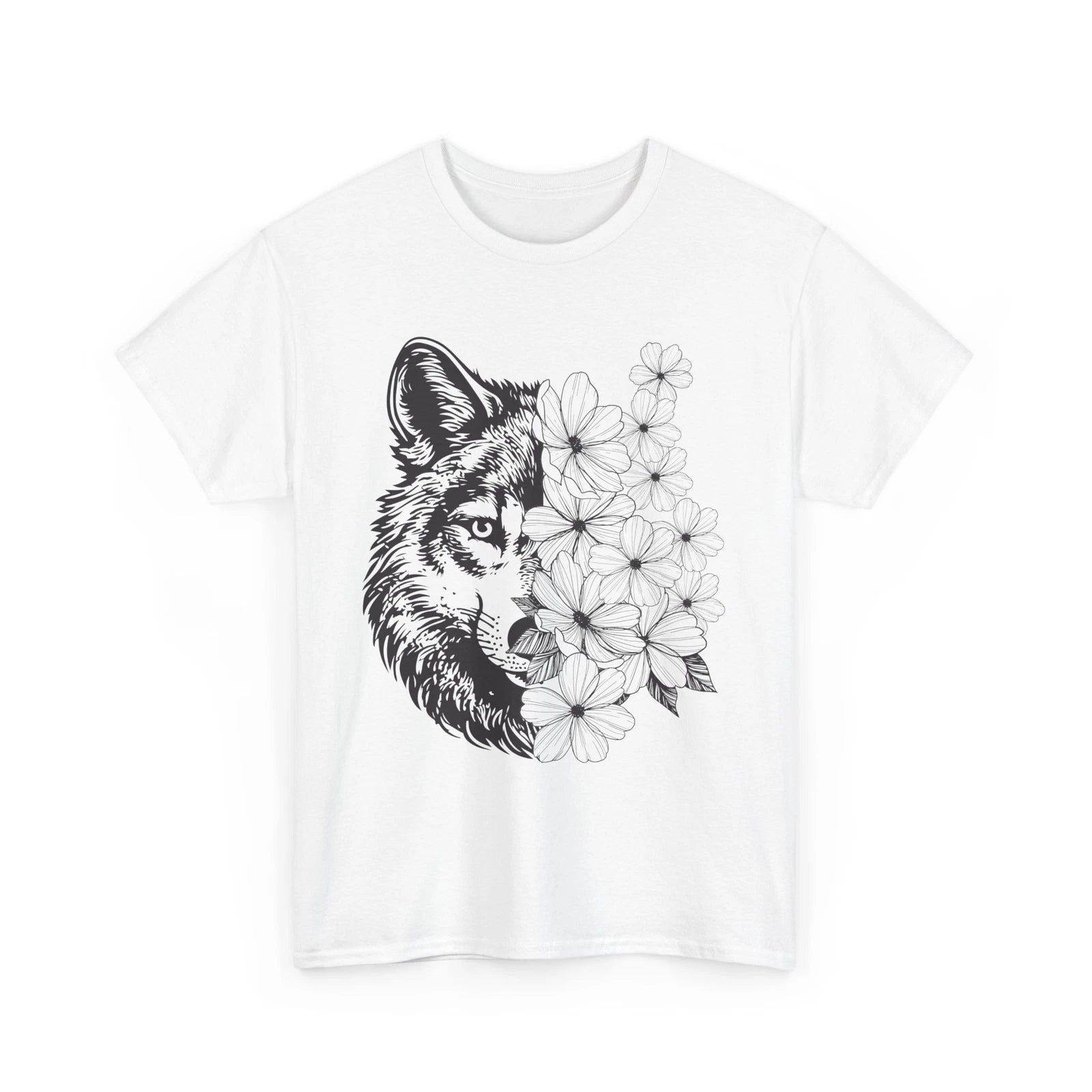 Wolf Shirt, Wolf Face Flowers Wolf Lovers Zookeeper Gifts Women Men T-Shirt