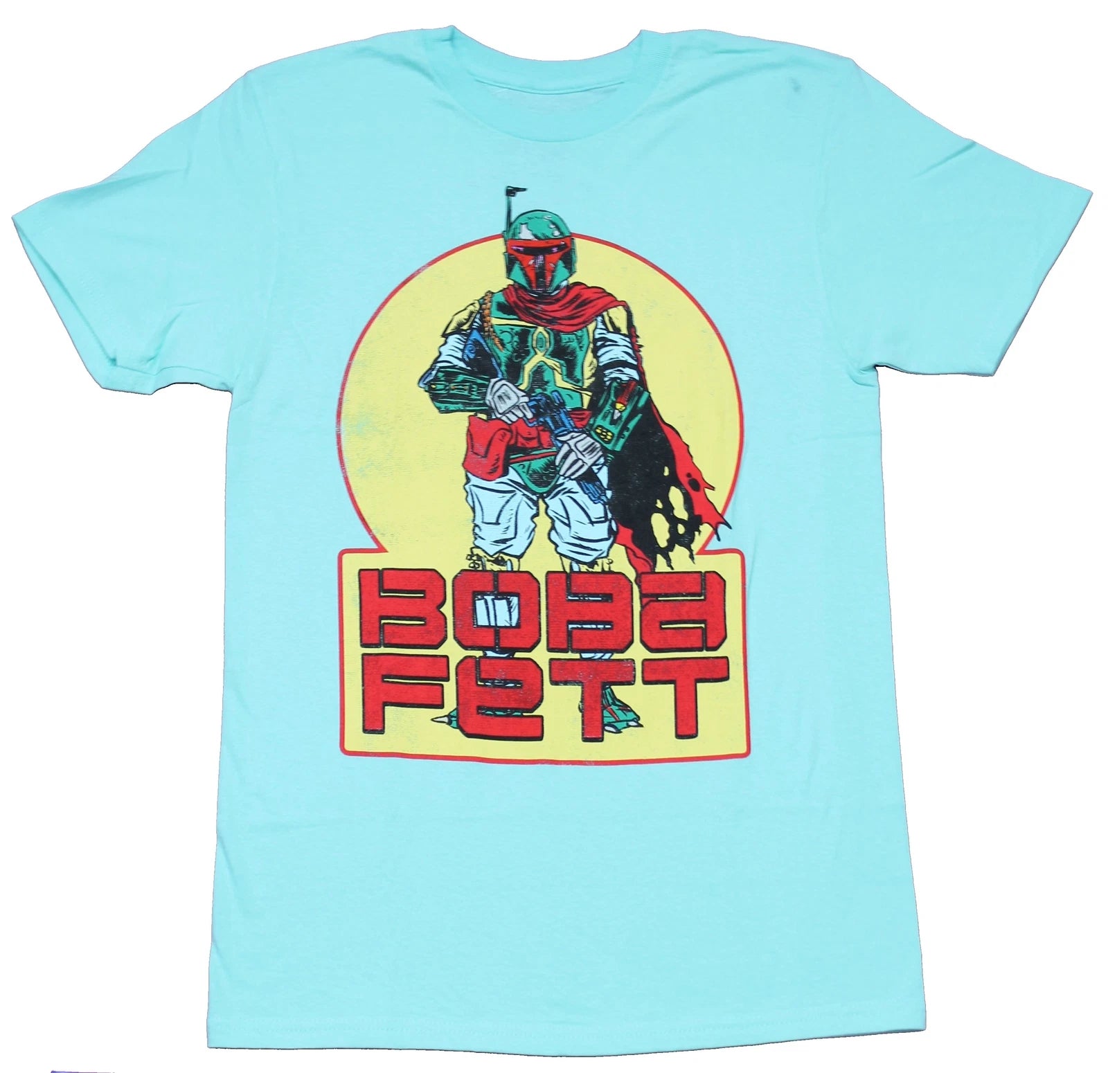 Star Wars Adult New T-Shirt -  Boba Fett Standing Over Name in Yellow Box