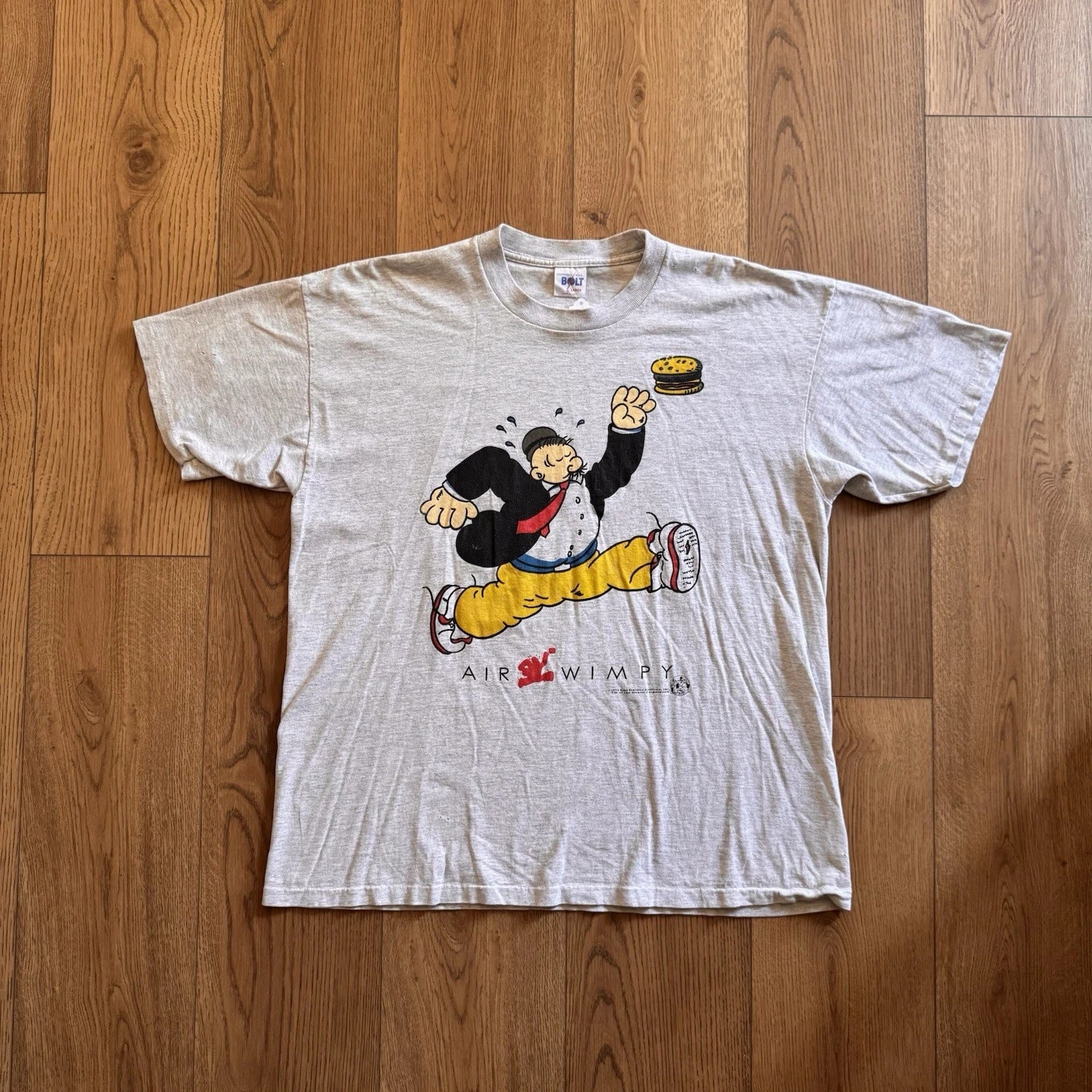 Vintage Air Wimpy Popeye Michael Jordan Grey Mens Large Shirt 90s Cartoon Funny