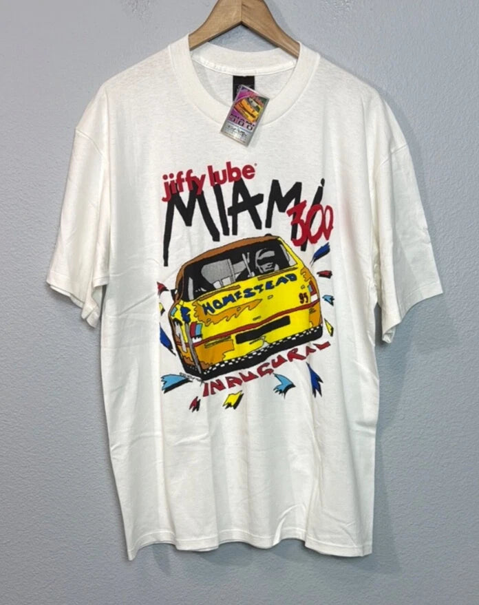 NWT Deadstock Vintage Jiffy Lube Miami 300 Inaugural White T-Shirt XL Racing
