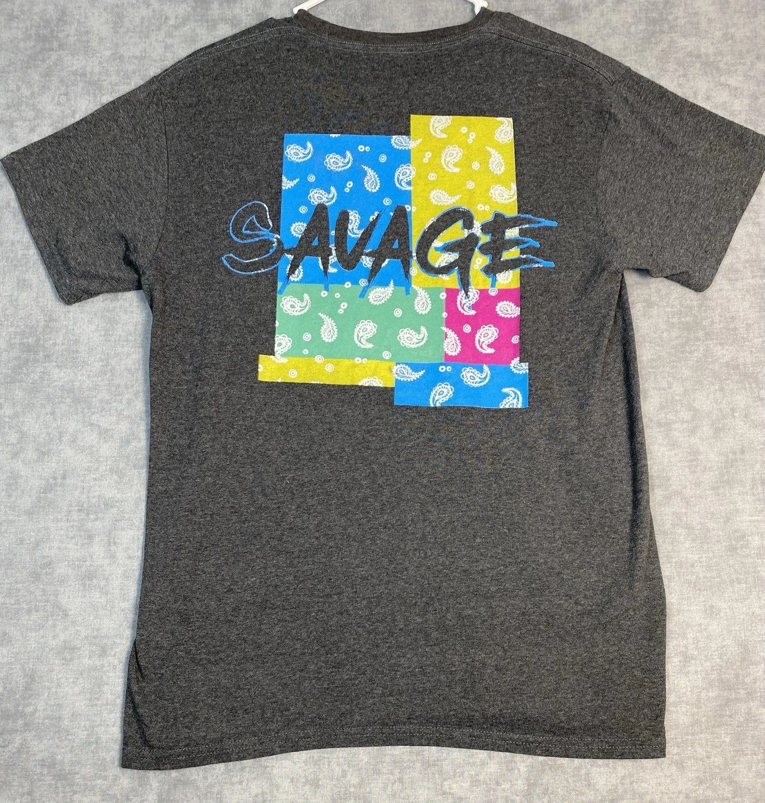 Savage Graphic T Shirt Mens Medium Gray Paisley Logo Streetwear Short Sleeve Tee