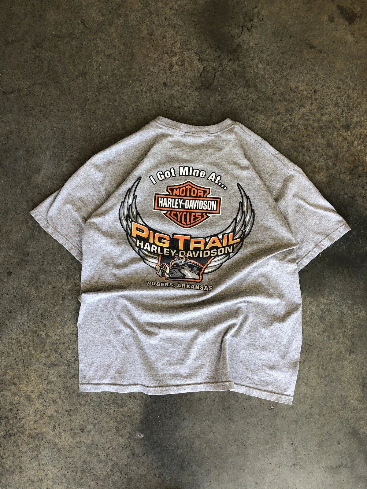 Harley Davidson Pig Trail Arkansas Rogers Biker Shirt y2k Men’s XL Gray