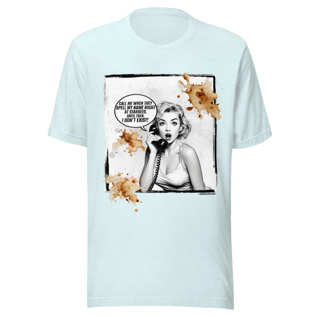 vintage COFFEE SHIRT - FUNNY  - POP ART WOMAN - ALL SIZES- HEATHER ICE BLUE