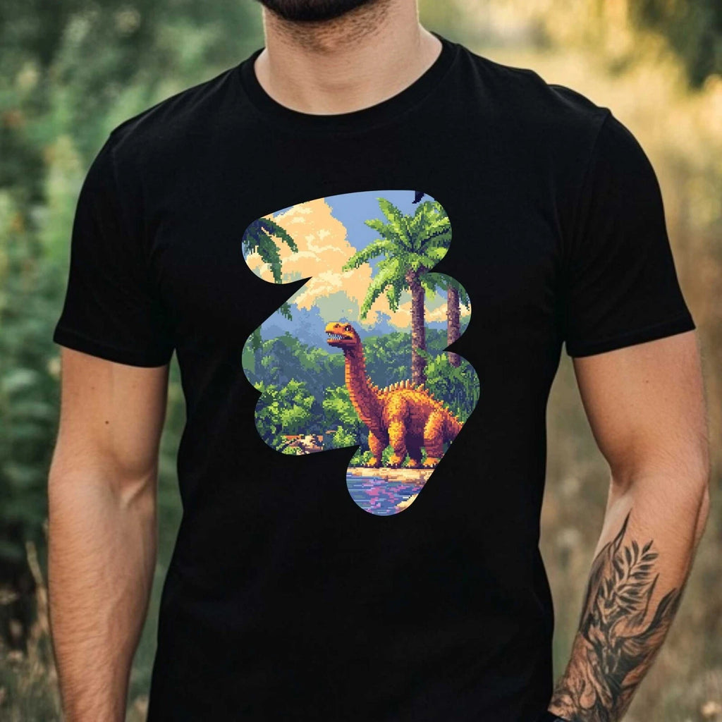 Mens Dino Pixel Art Motif Cotton T-Shirt Size XS to 5XL