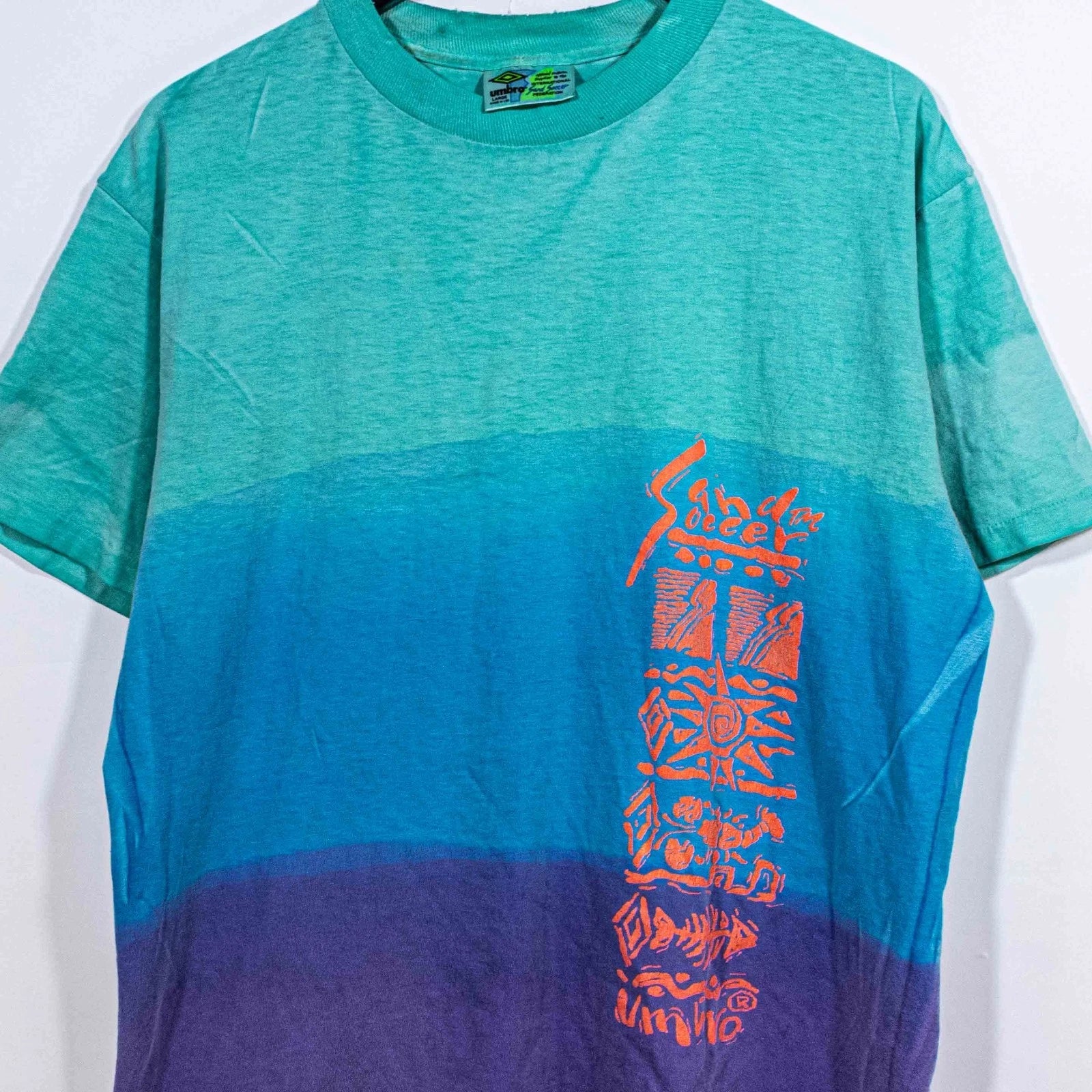Vintage Umbro Beach Soccer T-Shirt Large Tie Dye Neon Pastel 90s Y2K Surf Style