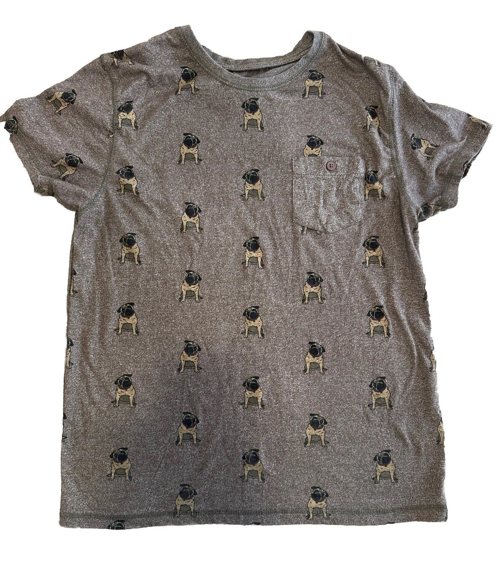 Pug T Shirt Creative Destruction Men's Large Brown Dog Print All Over pocket M