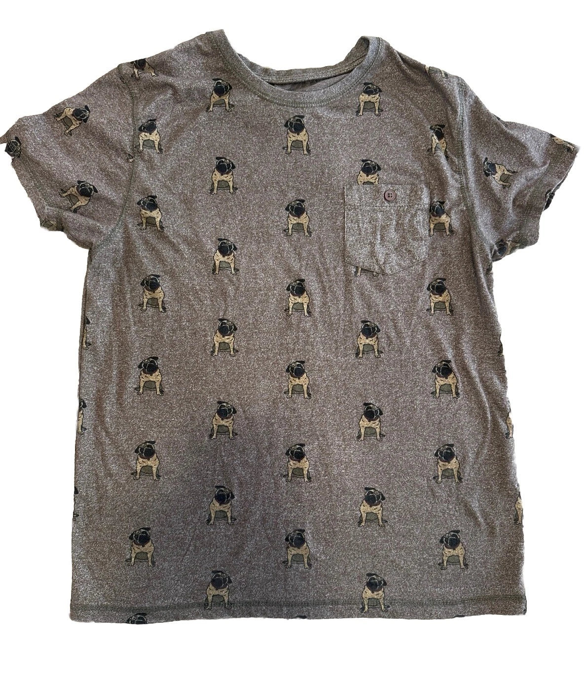 Pug T Shirt Creative Destruction Men's Large Brown Dog Print All Over pocket M