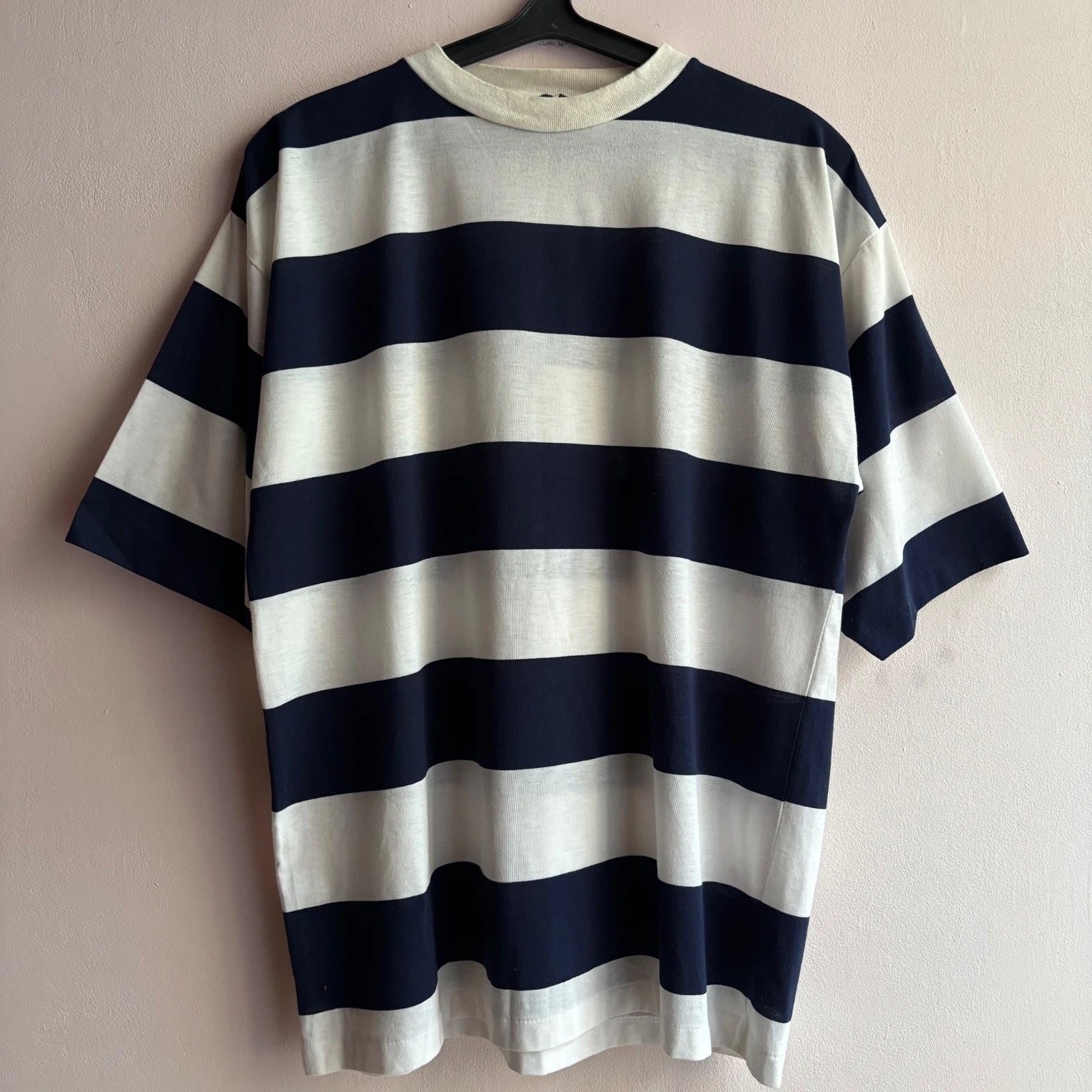 Vintage 90s Roberto Lavato Striped T Shirt Mens L Navy White Boxy Tee