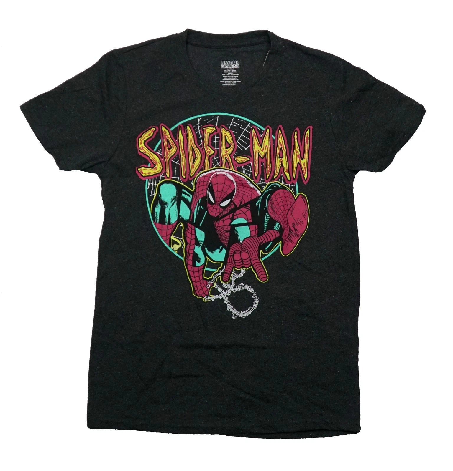 Spider-Man New Adult T-Shirt - Swinging Through Circle Scribbled Name