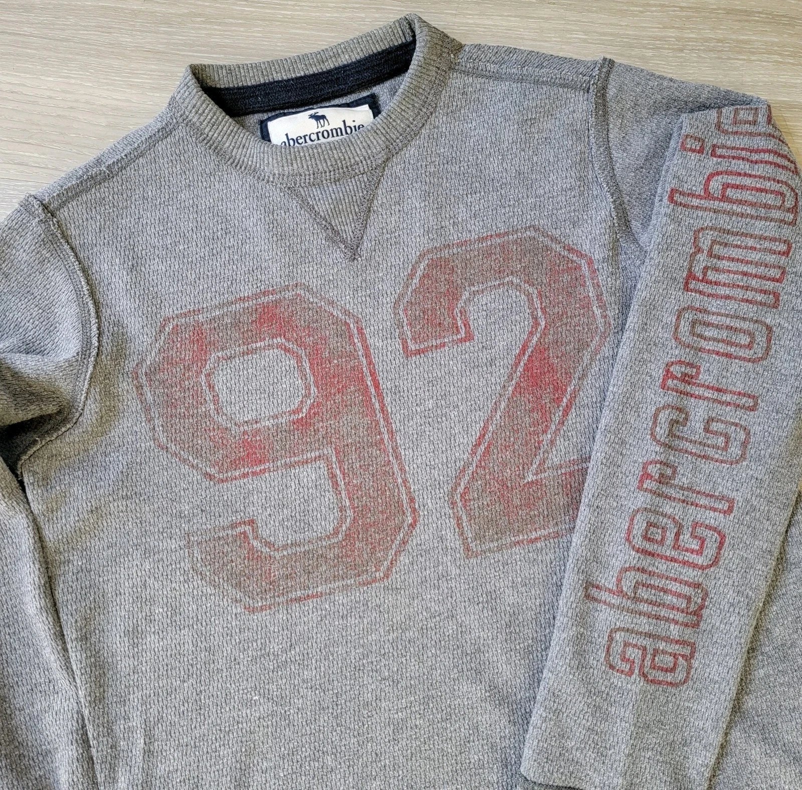 Abercrombie & Fitch Shirt Men's M Gray Waffle Knit Thermal Spellout VTG Y2K