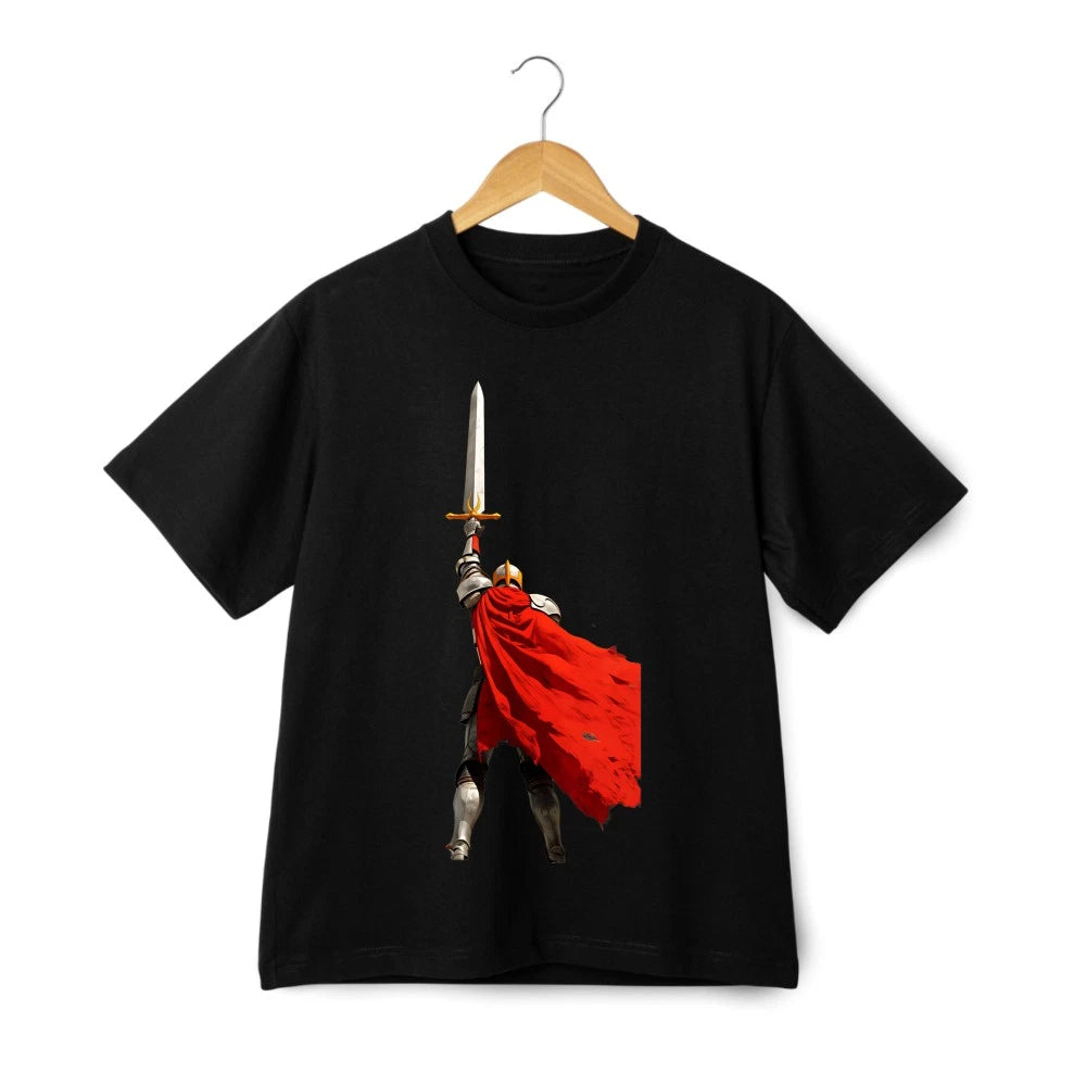 Medieval Warrior Red Cloak T-Shirt Black/White Unisex Casual Cotton Cartoon Tee