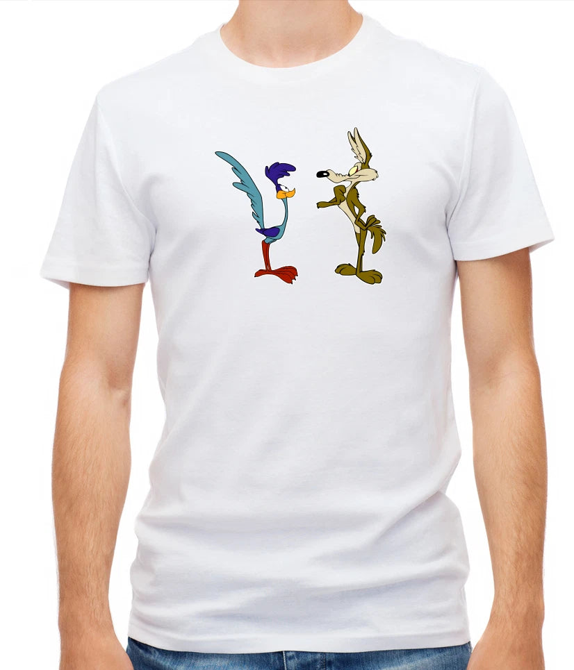Coyote Road Runner Cartoon Characters White/Black Short Sleeve Men T Shirt P117