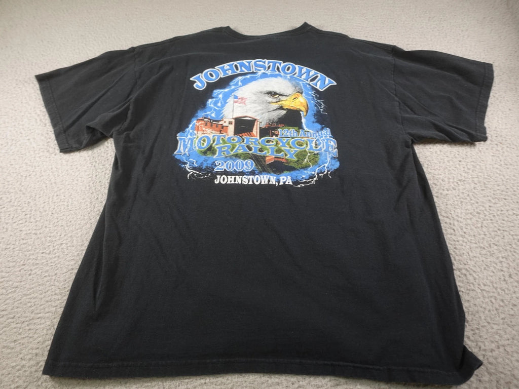 Motorcycle Rally Shirt Mens XL Black Biker Eagle Wings USA Flag Y2K Patriotic