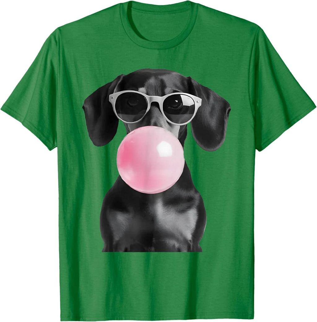 Cute Black Dachshund Dog with Heart Glasses Bubble Unisex T-Shirt