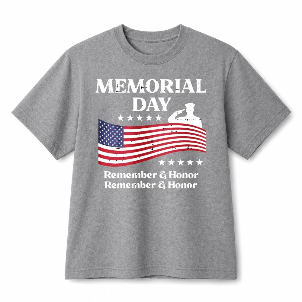 Memorial Day Remember & Honor Salute Patriotic Retro Graphic Cotton T‑Shirt