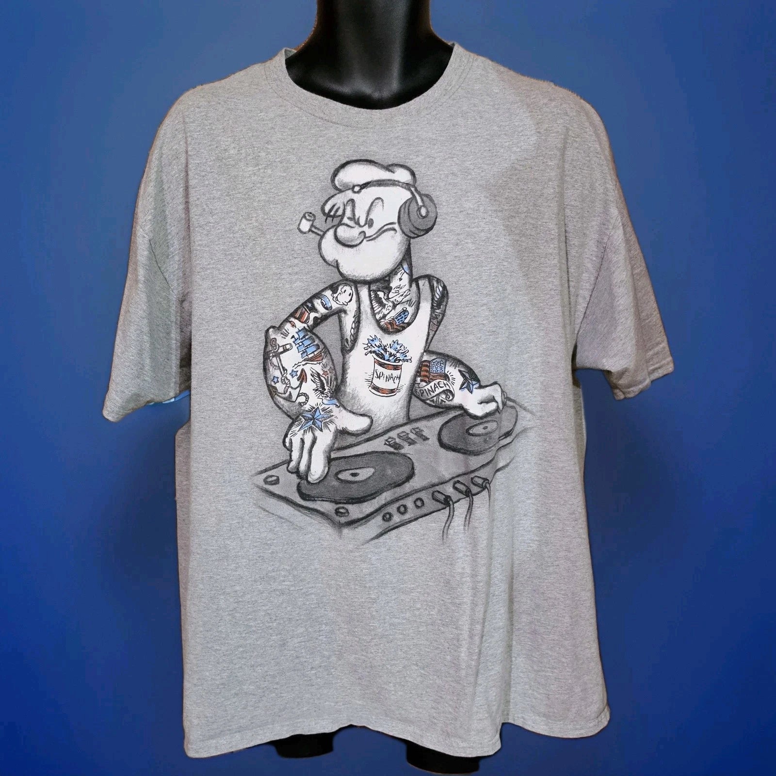 Popeye Turntable DJ Streetwear Audiophile T-shirt Mens XL Y2K EUC