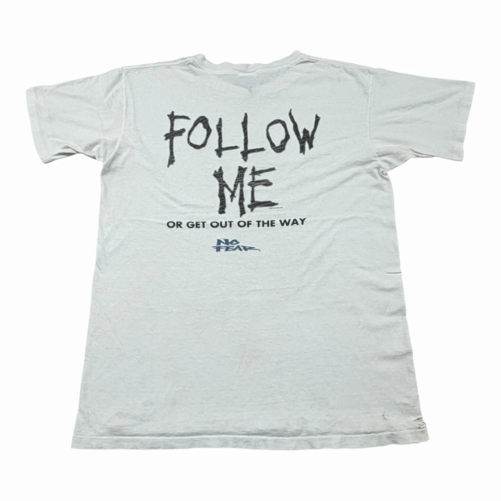 Vintage 90s No Fear Follow Me T Shirt Men’s Large White Distressed Thrashed