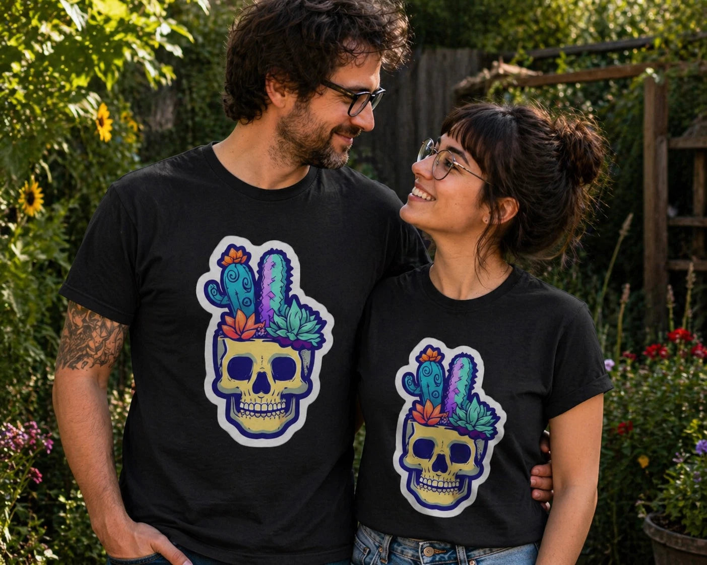 Cactus Skull Graphic Tee Unisex Cotton Shirt Festival Boho Halloween Gift