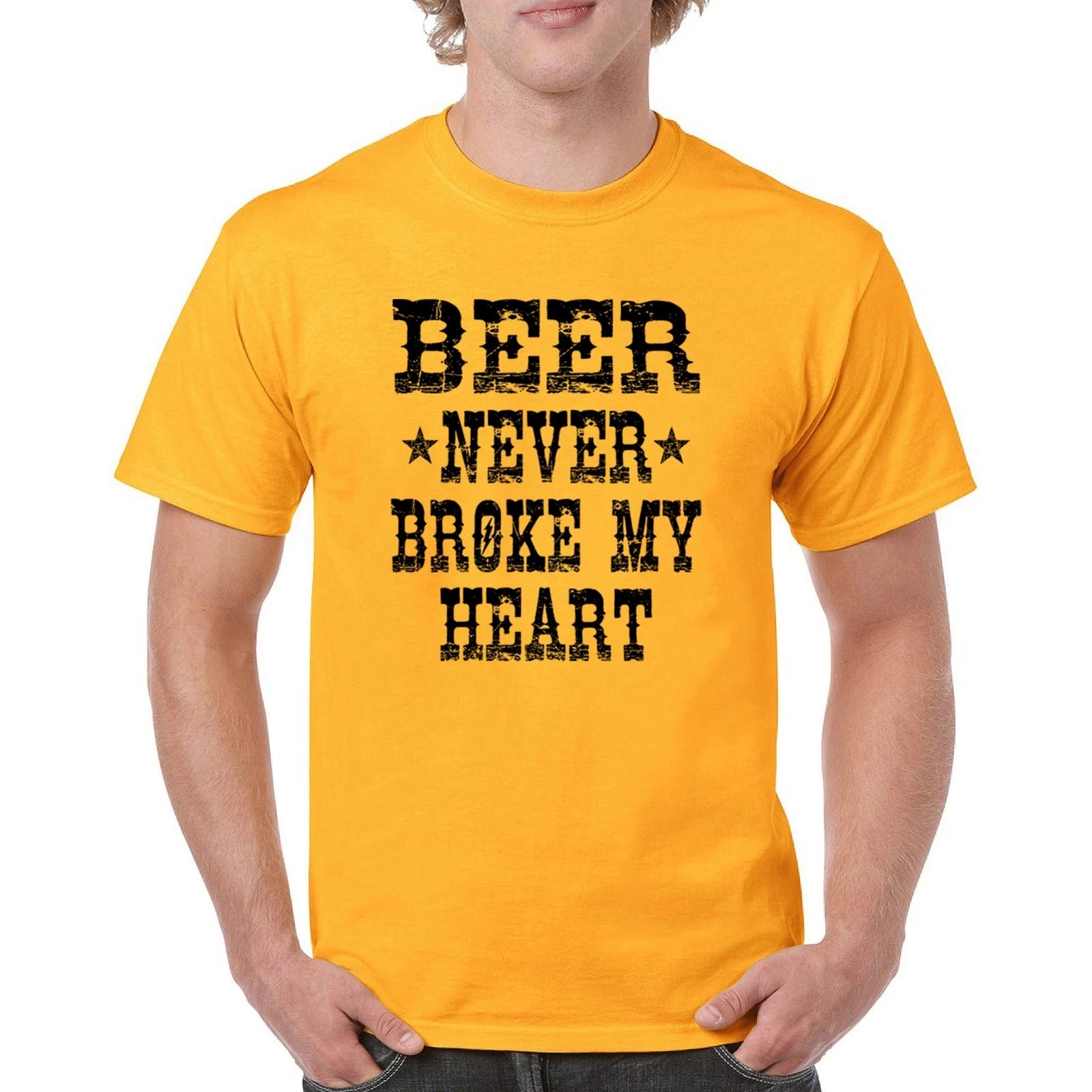 Beer Never Broke My Heart T-shirt Funny Drinking Dad Joke IPA Men's Tee