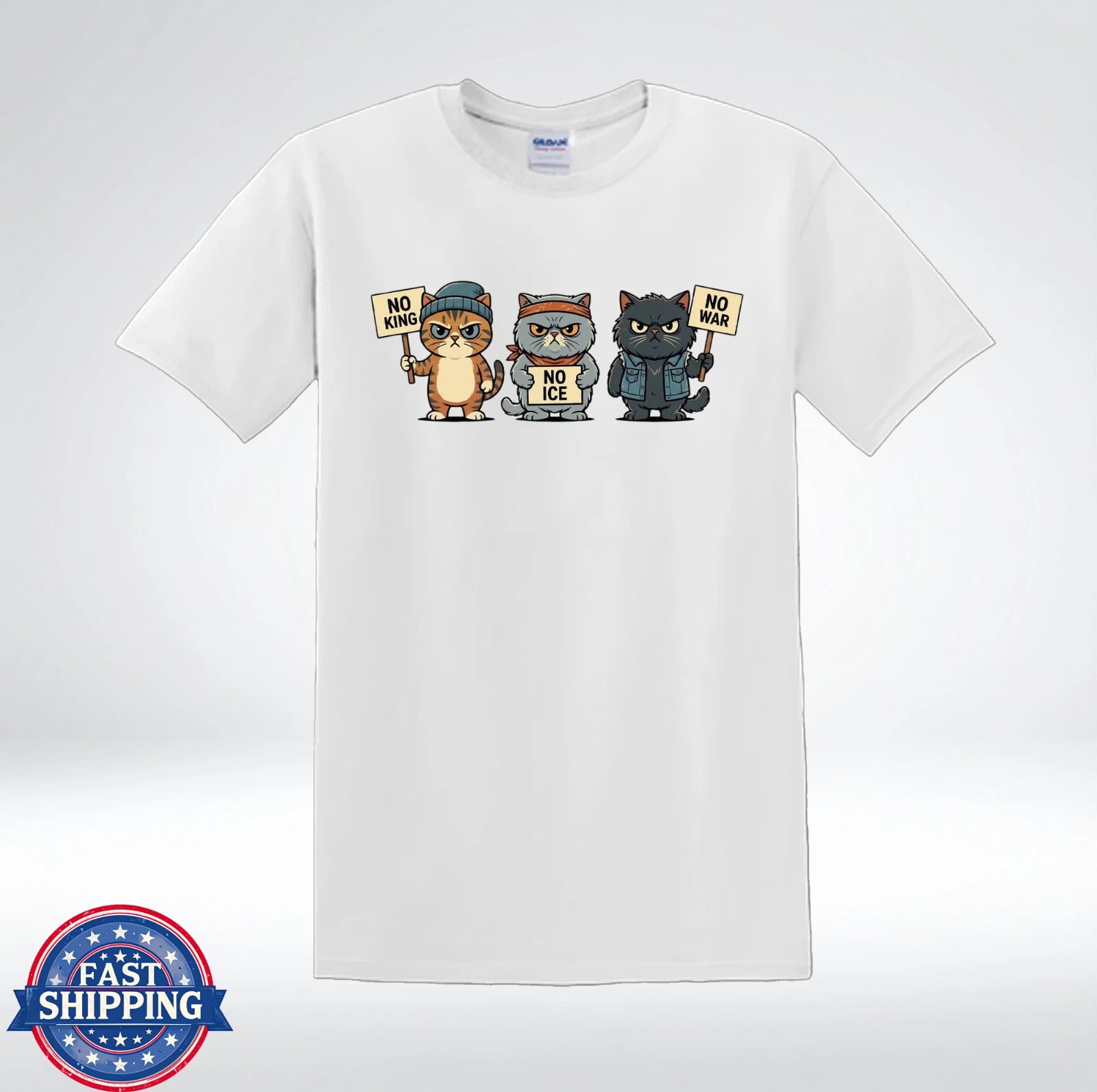 Funny Cat Protest No King No ICE No War Cute Angry Cats Graphic T-Shirt