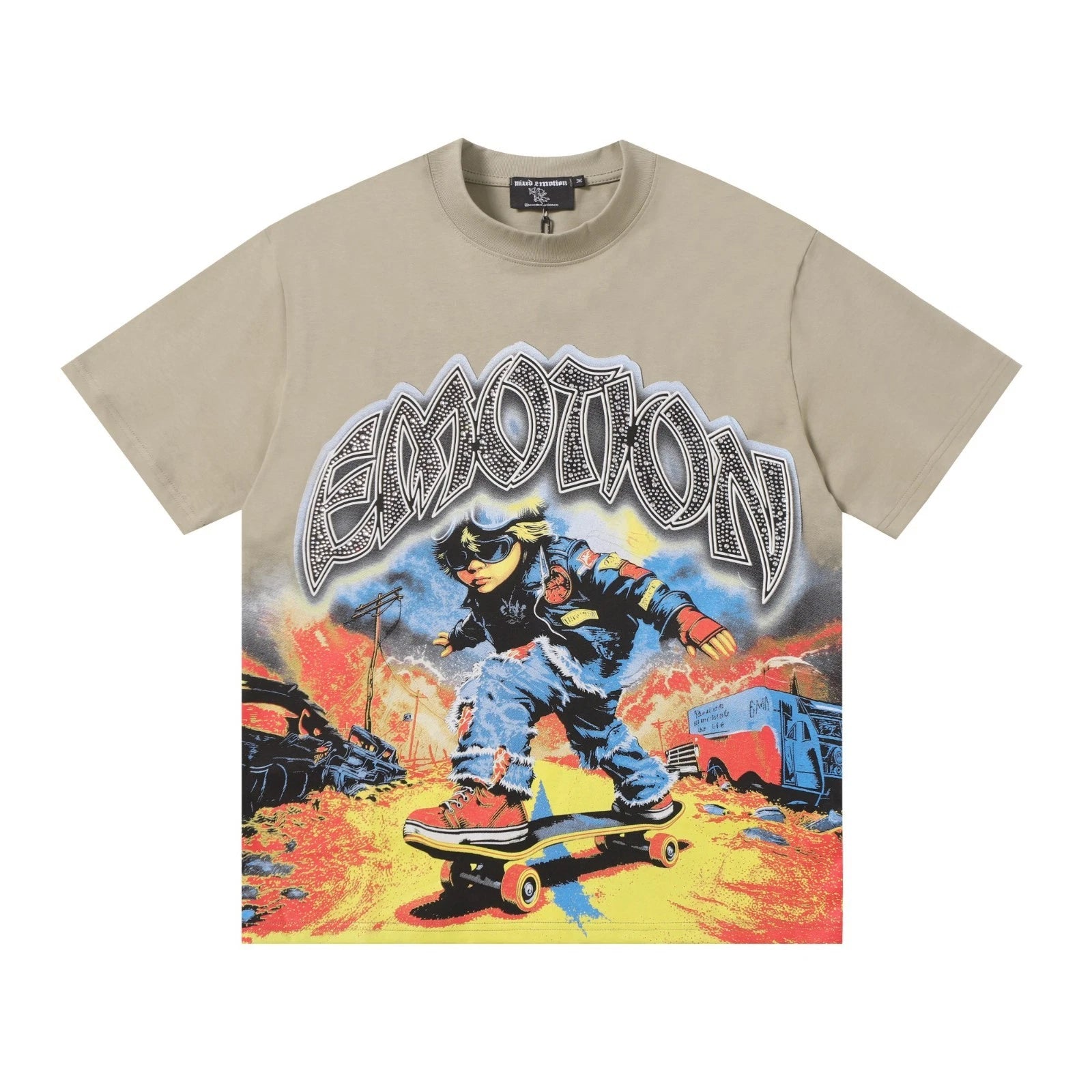 Mixed Emotio Graphic Tee Shirt Beige Short Sleeve S-M-L-XL
