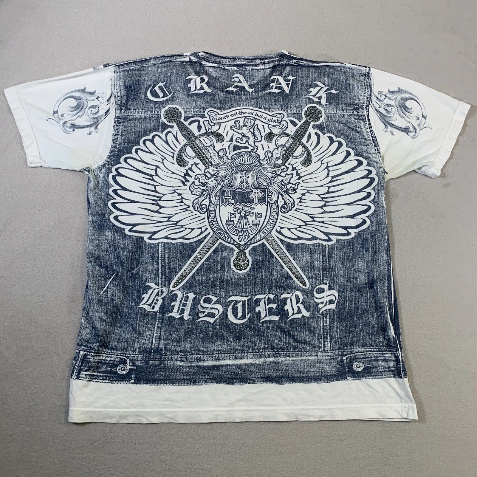 Crank Shirt Mens XL White Short Sleeve Eagles Premium Mall Goth Grunge Y2K Men