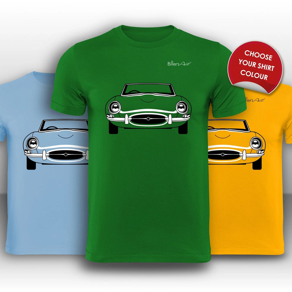 Jaguar E-Type 1964 Front View Super Cool hand printed T-Shirt