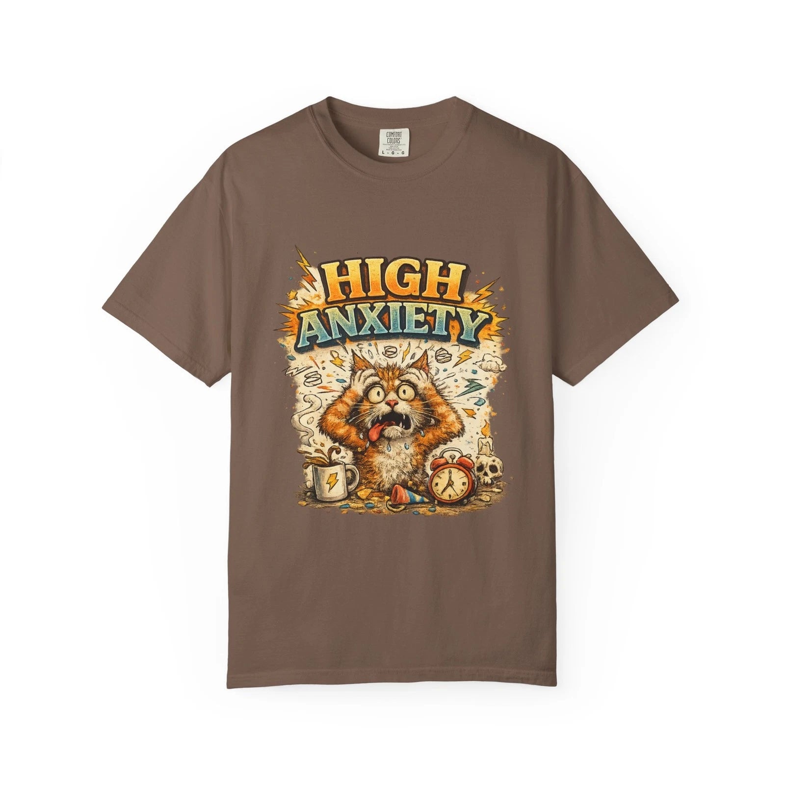 High Anxiety Cat Illustration T-shirt | Nervous Kitty Graphic Tee