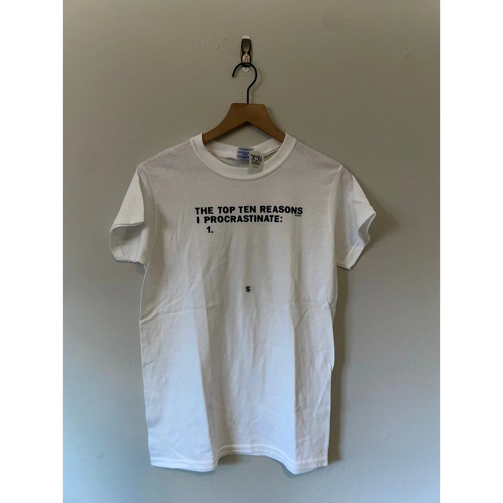 Y2K The Top Ten Reasons I Procrastinate White Joke Shirt 2000s S