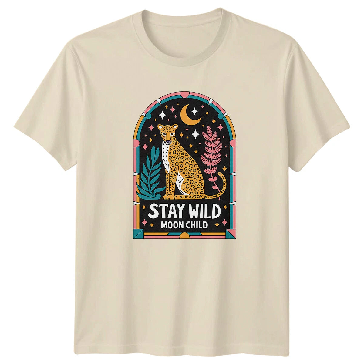 Stay Wild Moon Child Leopard Boho Retro Graphic T-Shirt