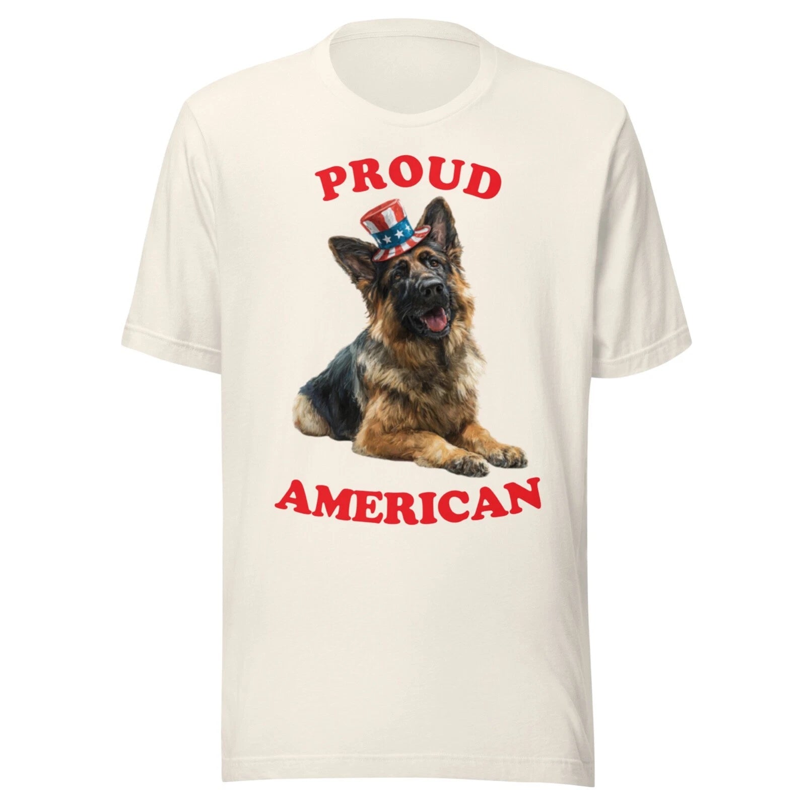 GERMAN SHEPHERD SHIRT -PATRIOTIC 4TH JULY AMERICAN ADULT - ALL SIZES - VTG WHITE