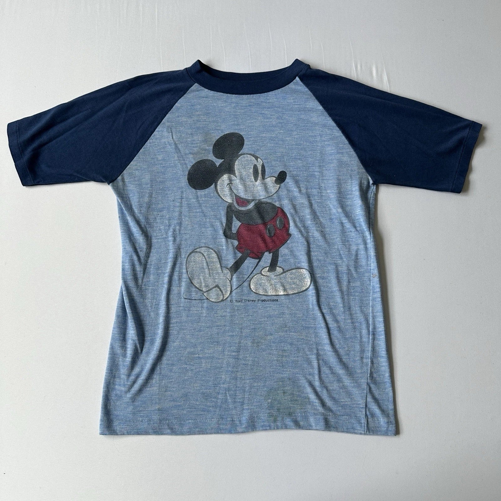 Vintage 70s Disney Mickey Mouse Blue T-shirt Single Stitch Size Small S