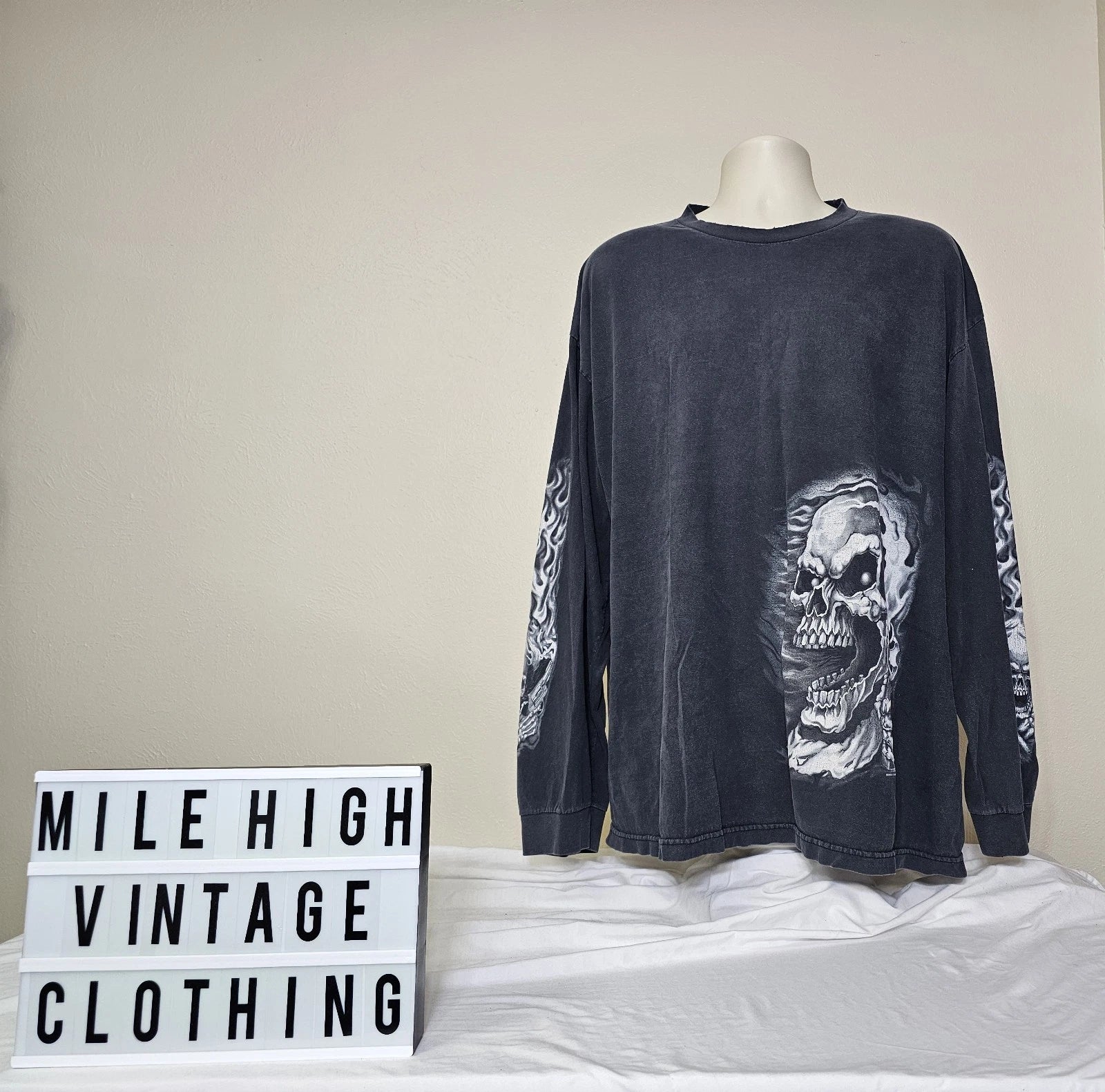 Vintage Hot Leathers Shirt 2XL XXL Y2K Skeletons Long Sleeve Adults Destroyed