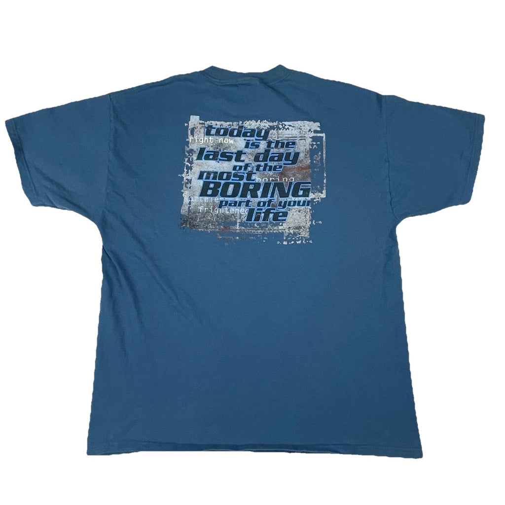 Vintage No Fear Shirt Mens XL 90s Blue Today Is Last Day Boxy Streetwear Moto X