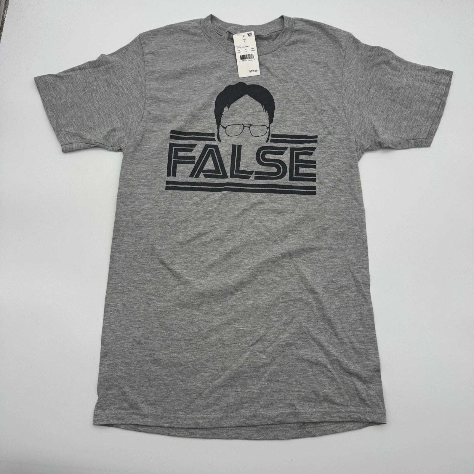 The Office Dwight Schrute False Graphic T-Shirt Mens Small Heather Gray NWT