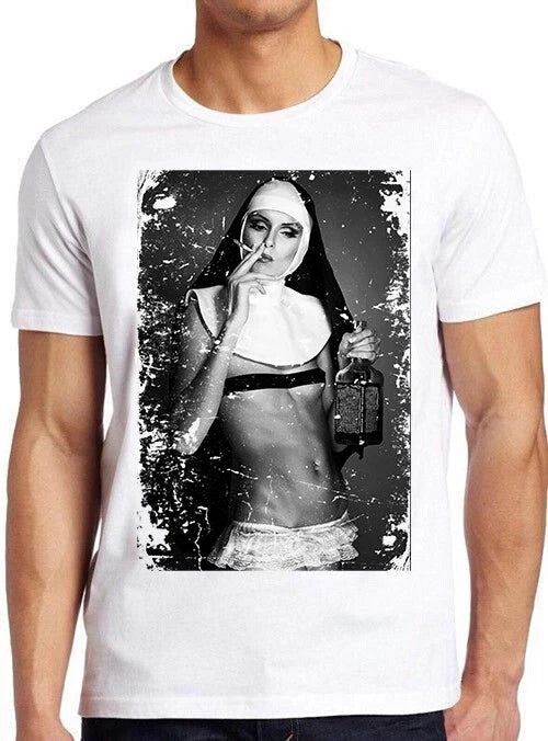 Nun Smoking Drink Weed Funny Novelty Men Women Unisex Retro T Shirt 2497