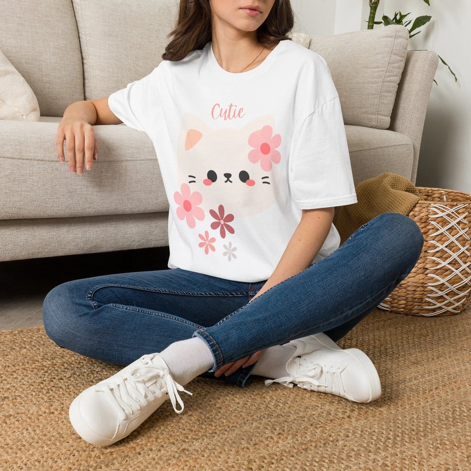 Cute Floral Cat T-Shirt | Kawaii Kitty Shirt