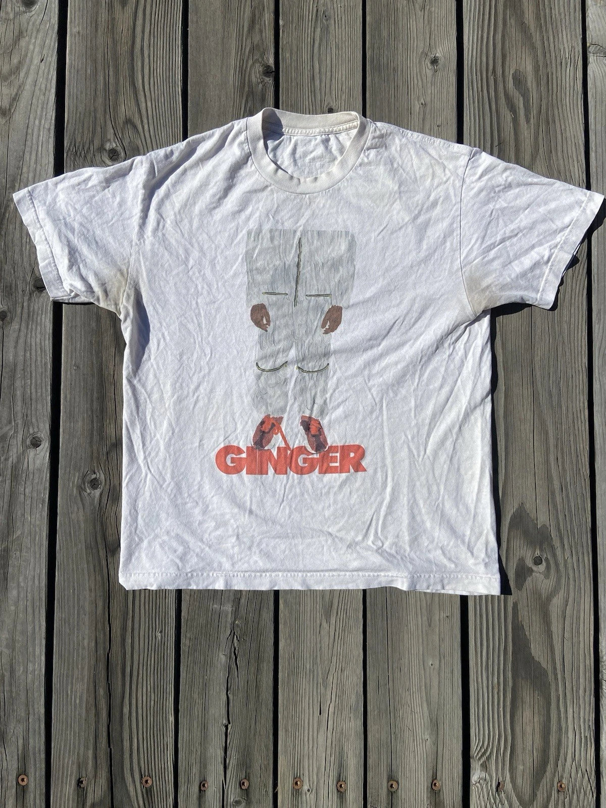 Vintage Ginger Abstract Graphic Tee White Art Shirt Minimalist Double Sided