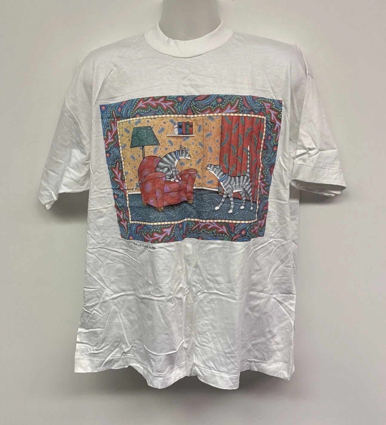 1990 Celia Flock Cats White ARTWEAR Shirt NOS NWT VINTAGE