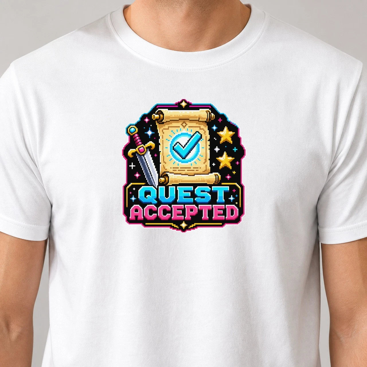 Quest Accepted Scroll T-Shirt Retro RPG Gamer Tee Gift