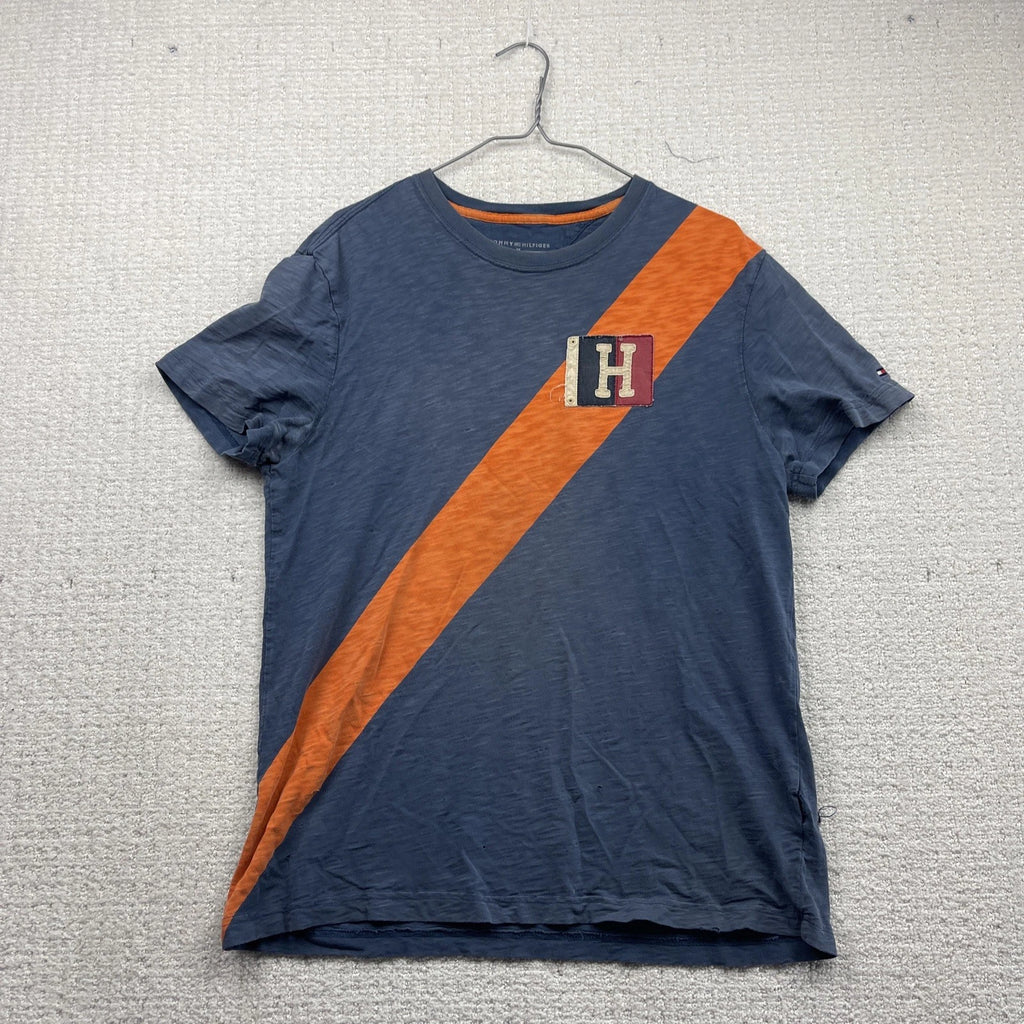 Y2K Tommy Hilfiger Casual Short Sleeve Graphic Pullover T Shirt Men M Distressed