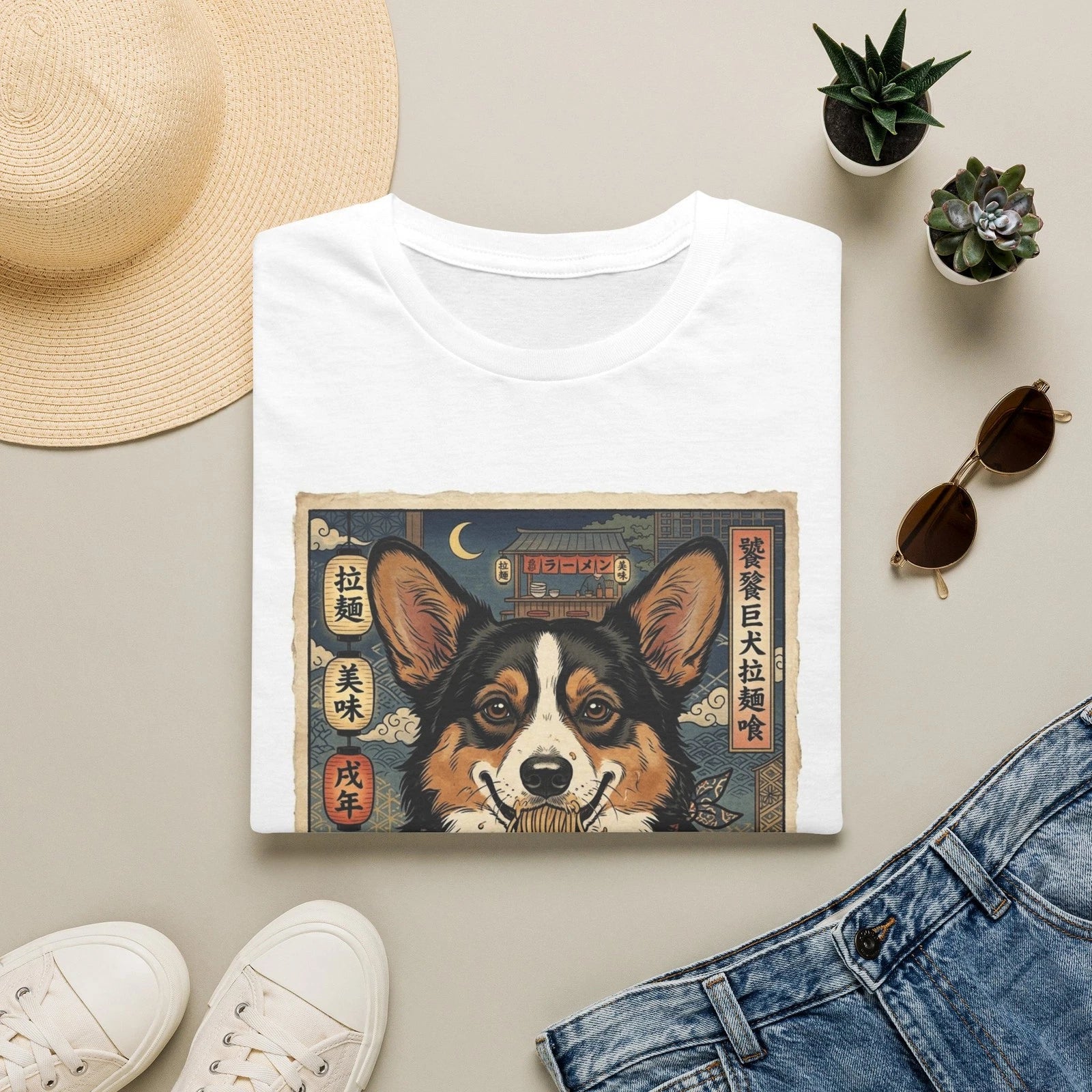 Cardigan Welsh Corgi Ramen Illustration T-Shirt | Cute Dog Bowl Artwork