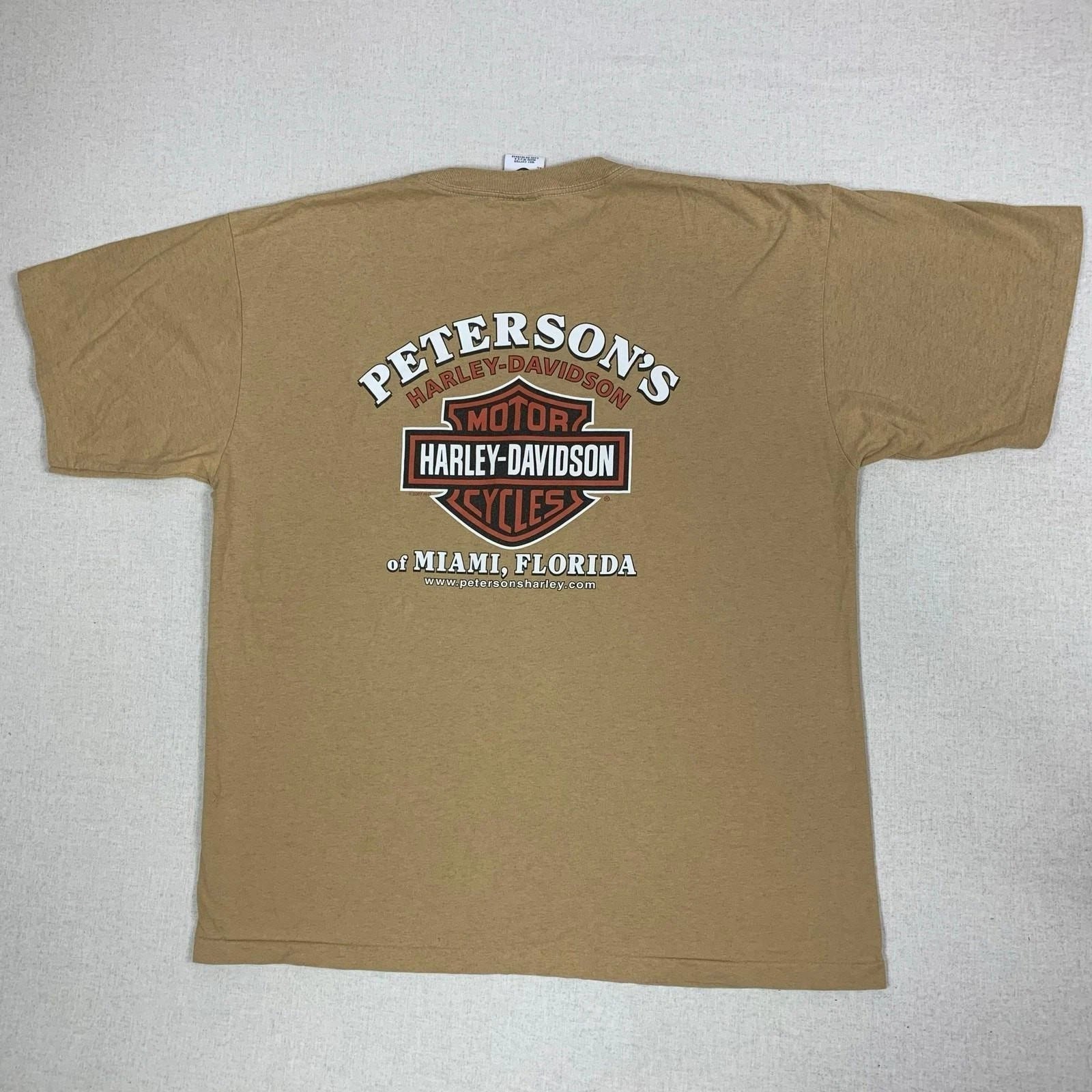 Harley Davidson Motorcycle Biker Pocket Brown T-Shirt XL Y2K