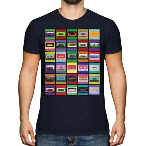 Pop Art Cassette Ribbons Fashion Men T-Shirt Top Vintage Music 70S 80S