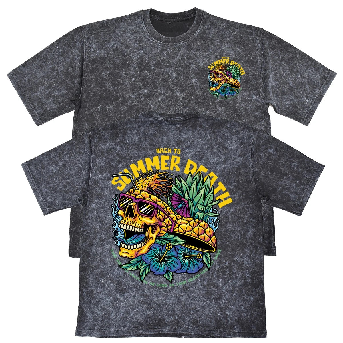 Back To Summer Death Unisex Mens Carbon Grey 240gsm French Terry T-Shirt Skull