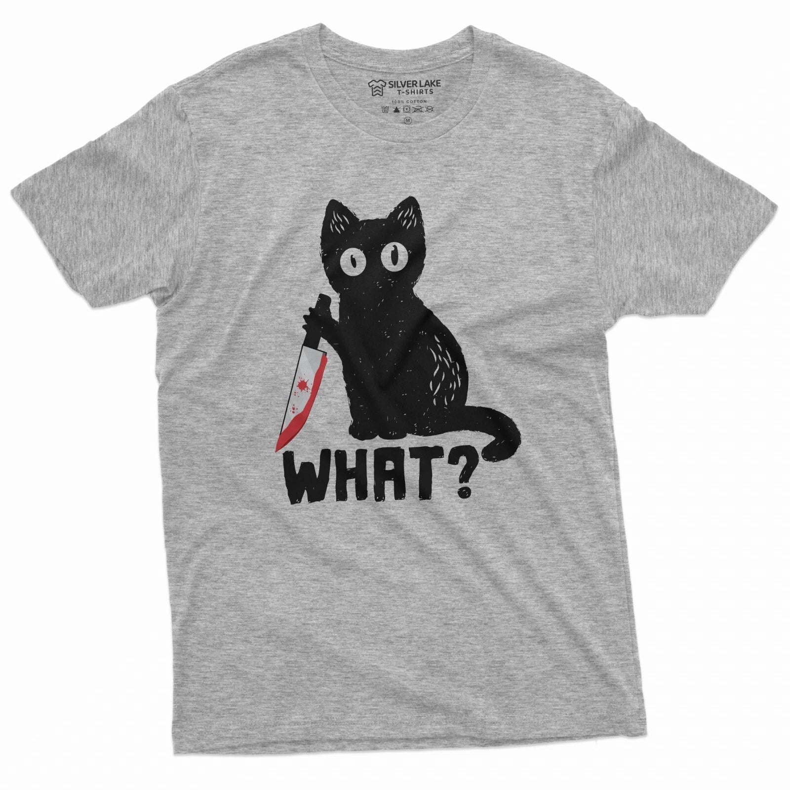 Funny Halloween Shirt What Cat with Bloody Knife Humor Shirt Halloween Cat Tee