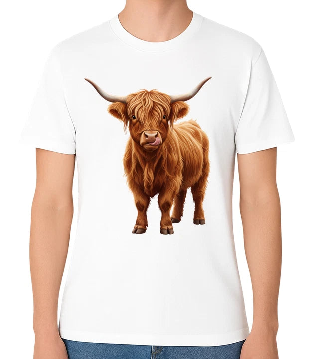 Highland Cow T-Shirt Cute Scottish Cow Long Hair Farm Animal Graphic Gift Unisex