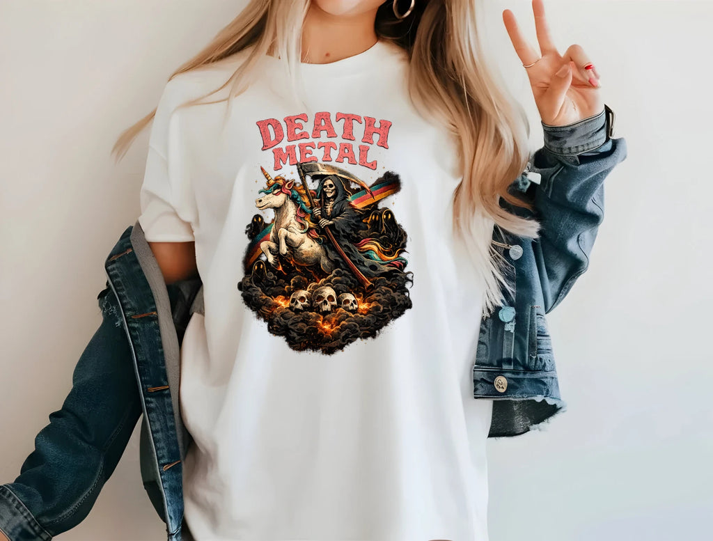 Death Metal Unicorn T-Shirt Grim Reaper Riding Unicorn Funny Gothic Tee