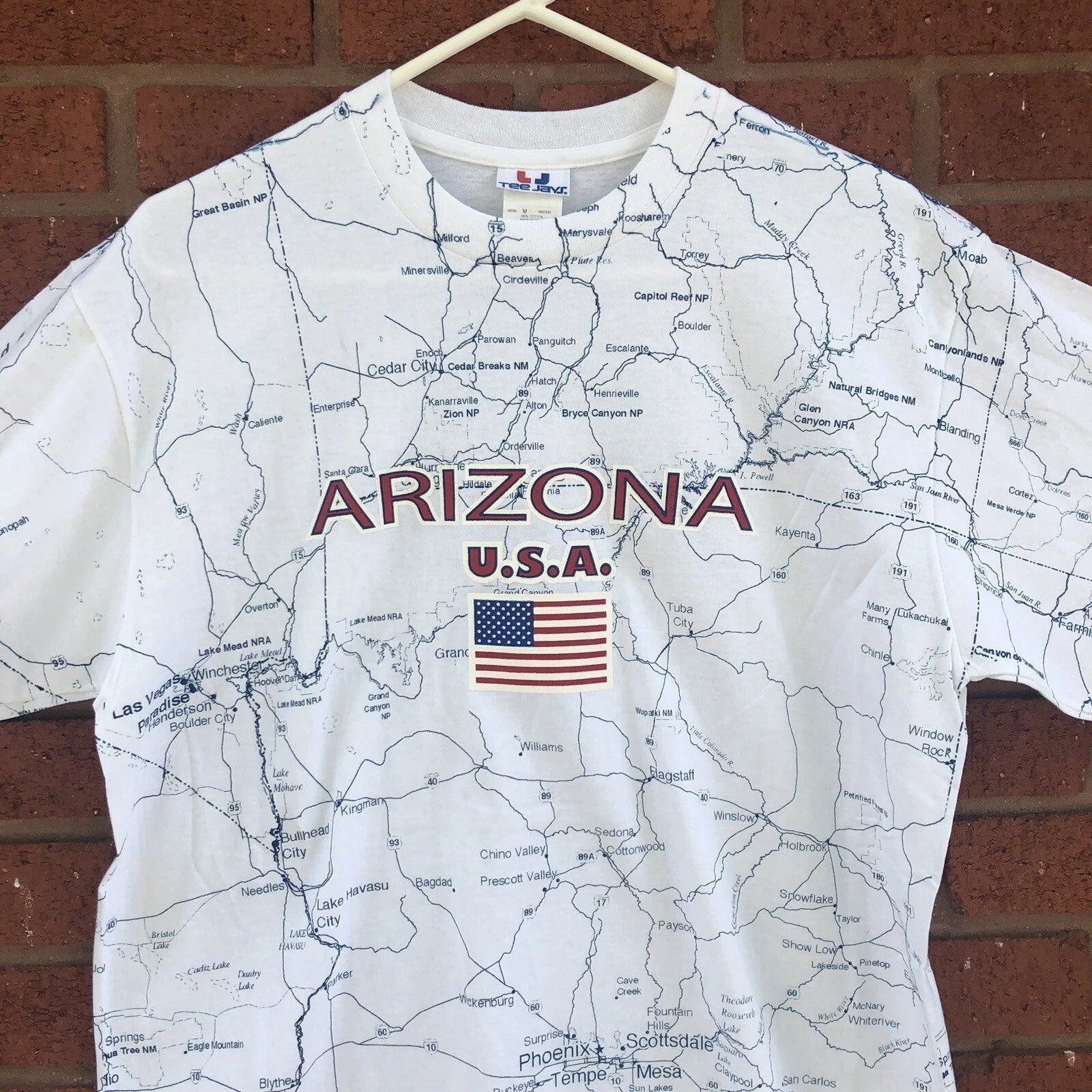 Vintage 90s Arizona State Map Print All Over T Shirt Med Phoenix Spell Out USA
